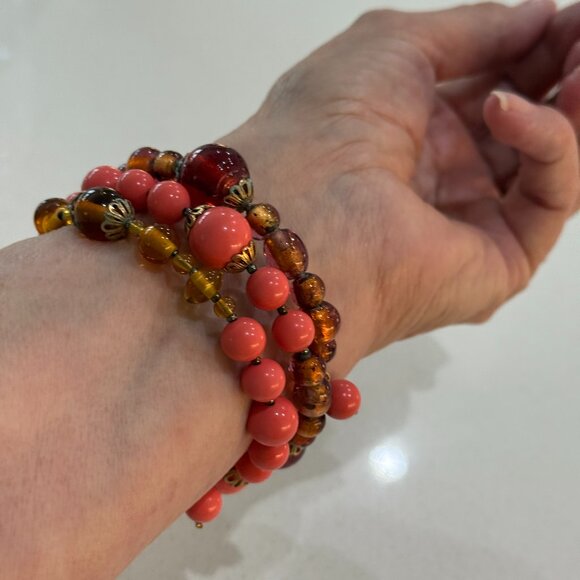 Retro Vintage Memory Wire Bead Bracelet - Picture 4 of 5